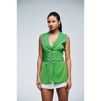 Ivory Rose Green Ava Rhinestone Blazer with Belt (Set of 2)