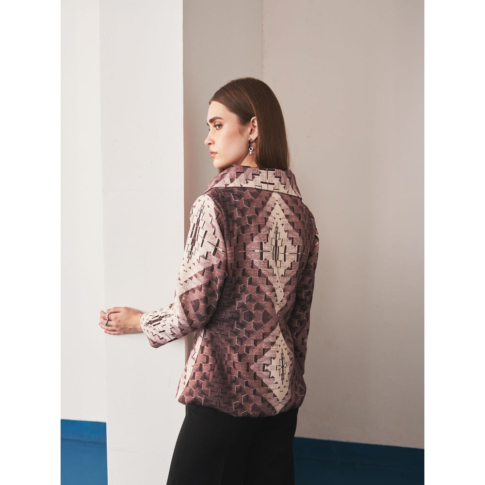 Ivory Rose Brown Obsidian Mosaic Blazer