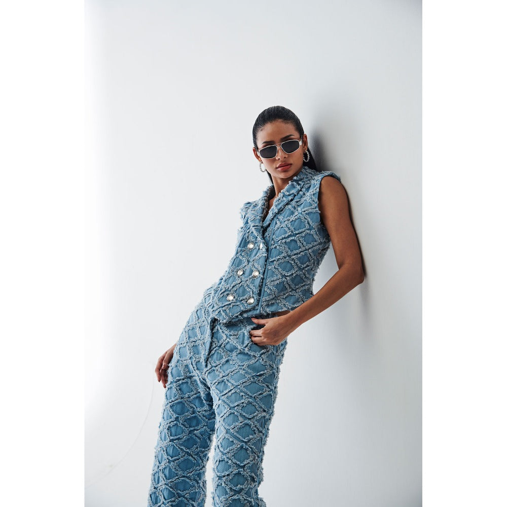 Ivory Rose Blue Isabella Denim Waist Coat