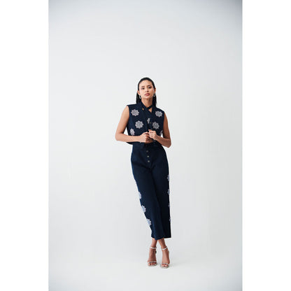 Ivory Rose Blue Sparkling Sunset Dark Denim Waistcoat