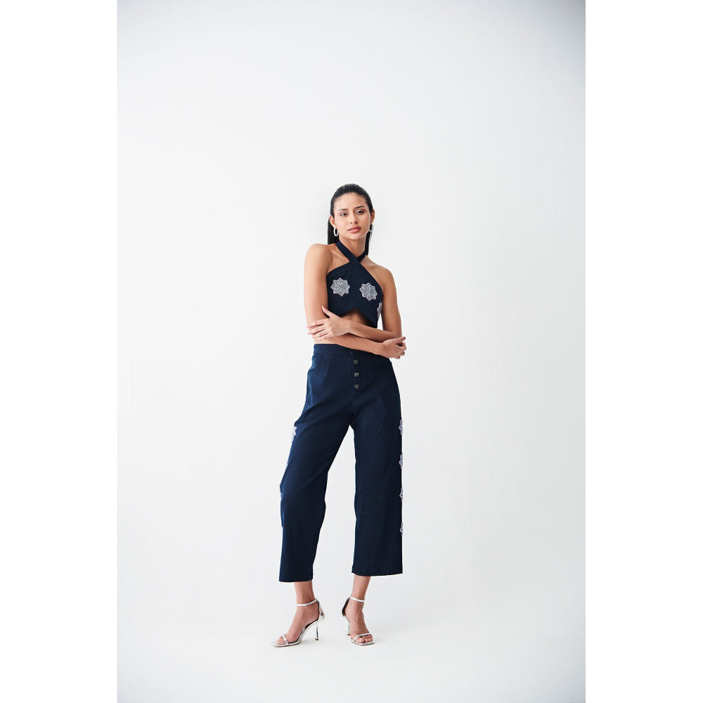 Ivory Rose Blue Sparkling Sunset Dark Denim Waistcoat