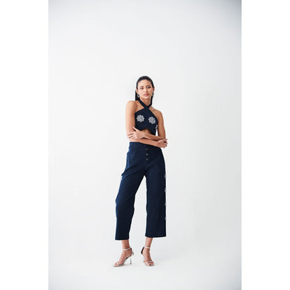 Ivory Rose Blue Sparkling Sunset Dark Denim Waistcoat