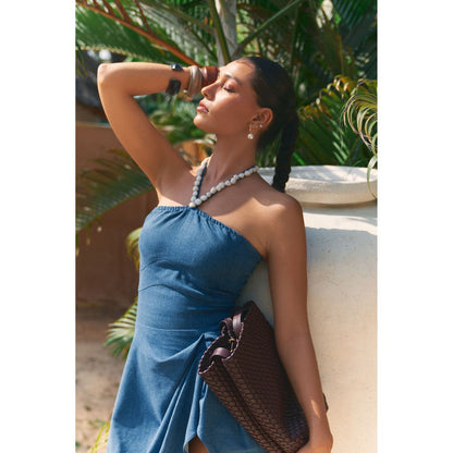 Ivory Rose Blue Raw Edge Mini Dress