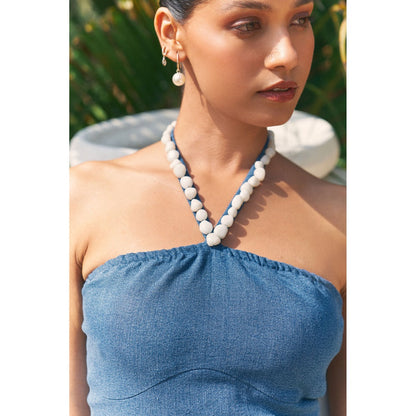 Ivory Rose Blue Raw Edge Mini Dress