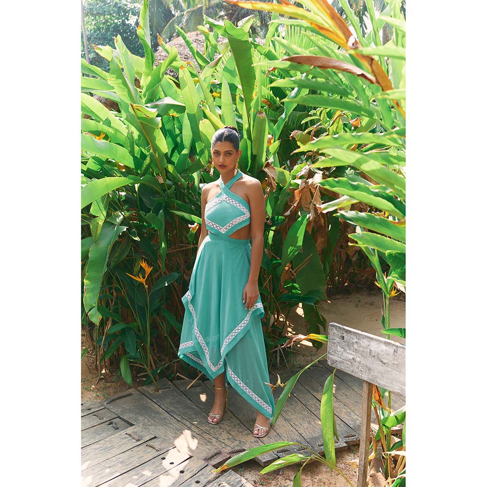 Ivory Rose Turquoise Palm Breeze Midi Dress