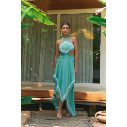 Ivory Rose Turquoise Palm Breeze Midi Dress