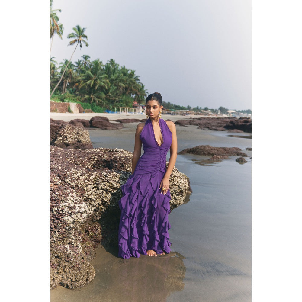 Ivory Rose Purple Orchid Flame Maxi Dress