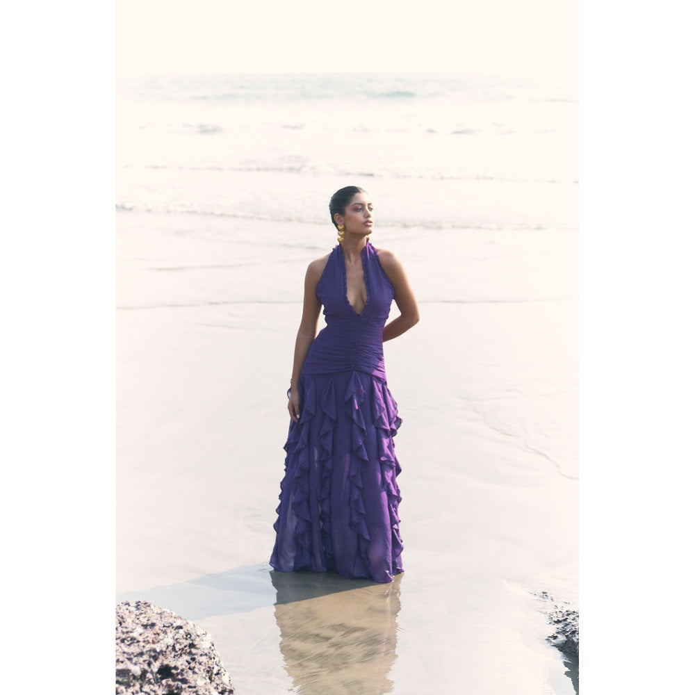 Ivory Rose Purple Orchid Flame Maxi Dress