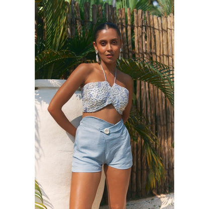 Ivory Rose BUBBLE POP Blue Bustier with Shorts (Set of 2)