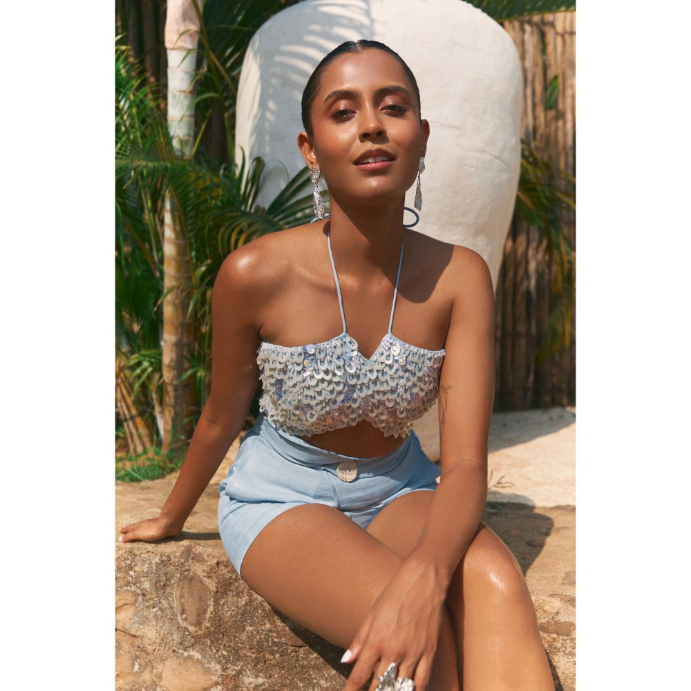 Ivory Rose BUBBLE POP Blue Bustier with Shorts (Set of 2)