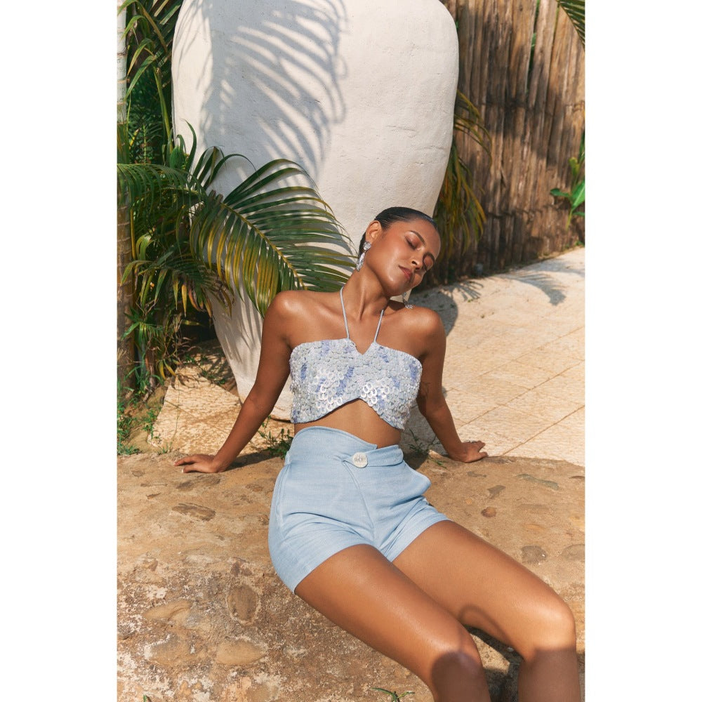 Ivory Rose BUBBLE POP Blue Bustier with Shorts (Set of 2)