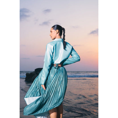 Ivory Rose FORM Blue Crop Top with Jacket and Skirt (Set of 3)