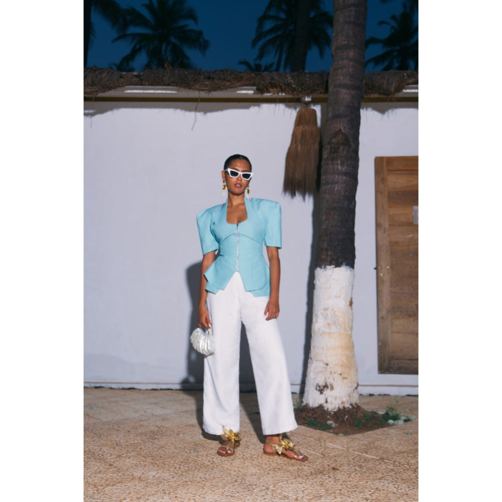 Ivory Rose MINT Blue Top with Jacket and Pant (Set of 3)