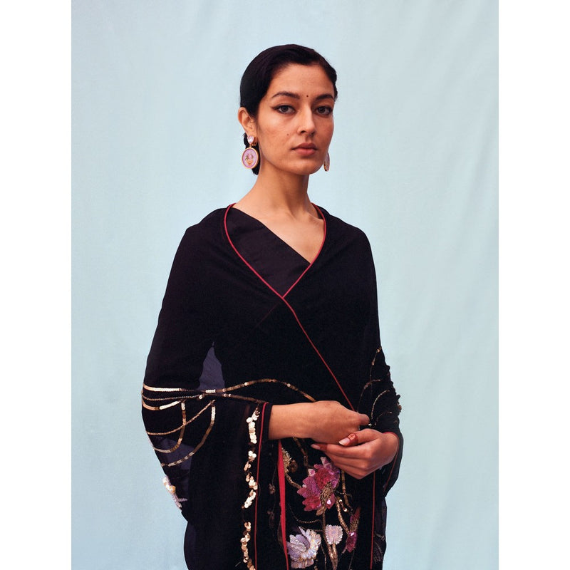 Jadon Black Manipura Lotus Series Saree without Blouse