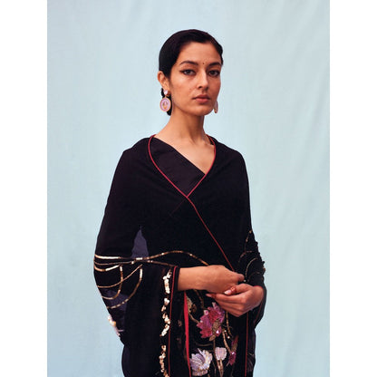 Jadon Black Manipura Lotus Series Saree without Blouse