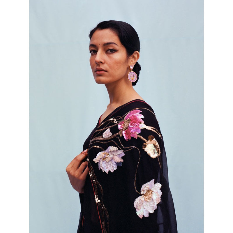 Jadon Black Manipura Lotus Series Saree without Blouse