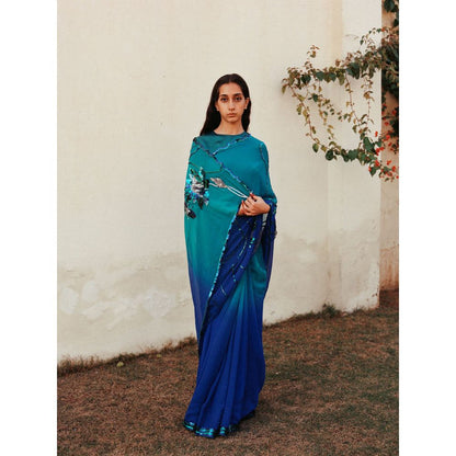Jadon Blue Manipura Lotus Series Saree without Blouse