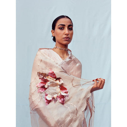 Jadon Cream Manipura Lotus Series Saree without Blouse