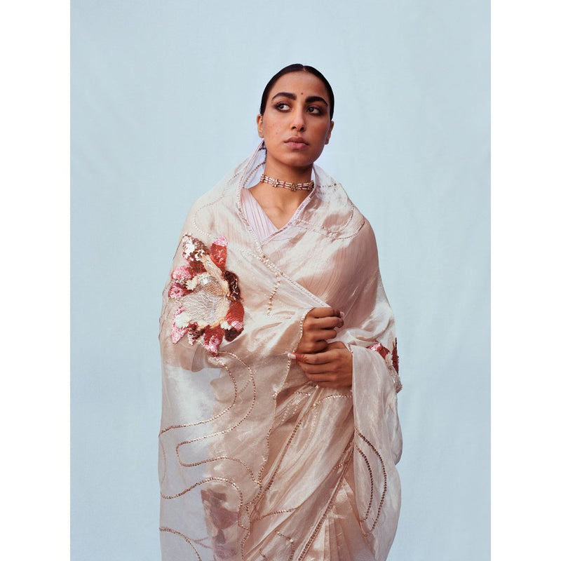 Jadon Cream Manipura Lotus Series Saree without Blouse