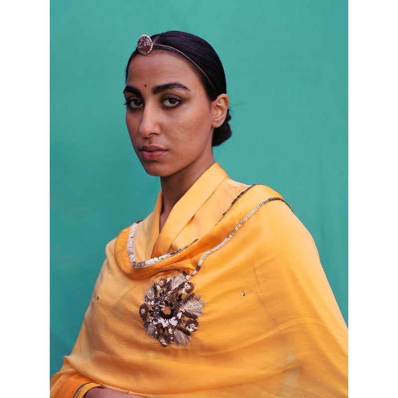 Jadon Sahasrara Yellow Saree without Blouse