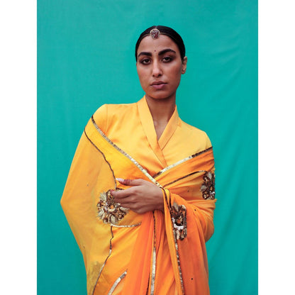 Jadon Sahasrara Yellow Saree without Blouse