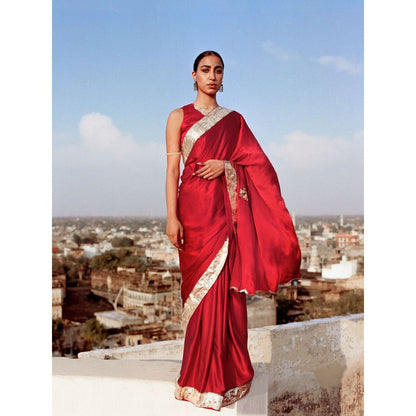 Jadon Red Ajna Saree without Blouse