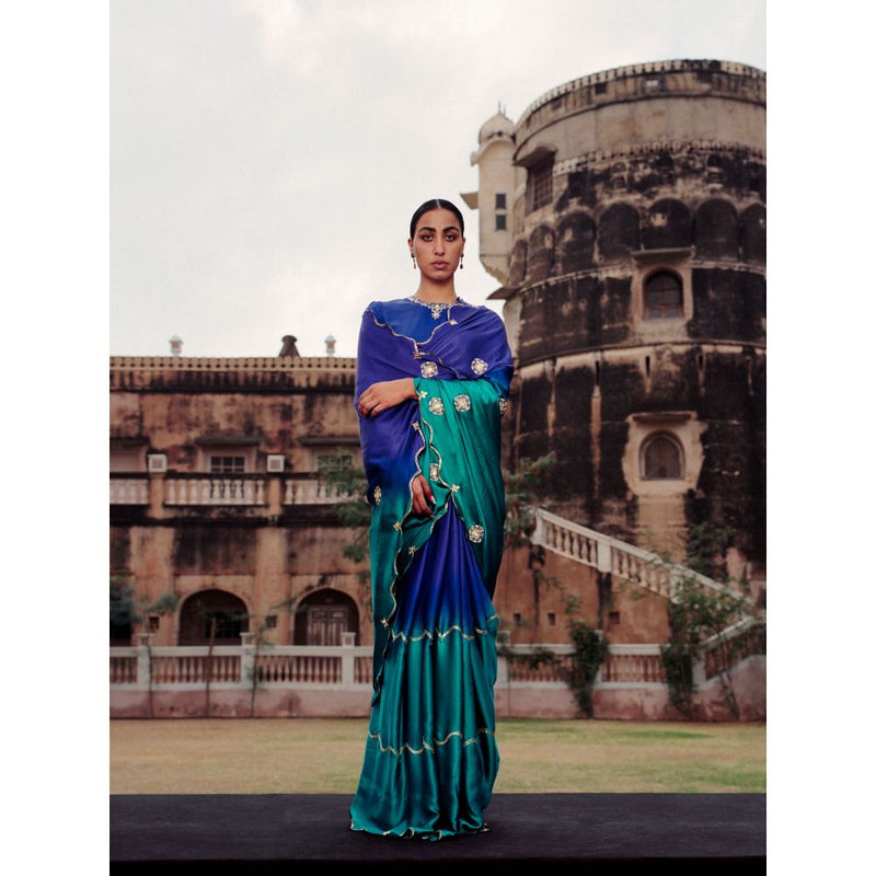 Jadon Blue Prana Danka Saree without Blouse