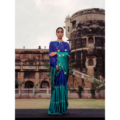 Jadon Blue Prana Danka Saree without Blouse