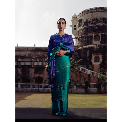 Jadon Blue Prana Danka Saree without Blouse