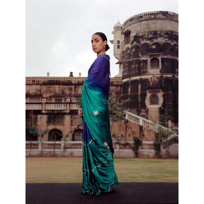 Jadon Blue Prana Danka Saree without Blouse