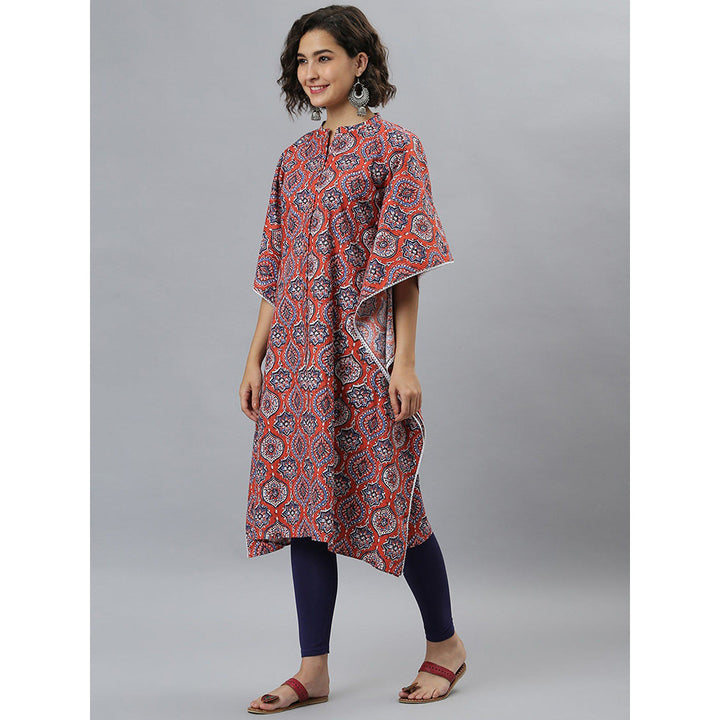 Janasya Orange Cotton Printed Kaftan Kurta