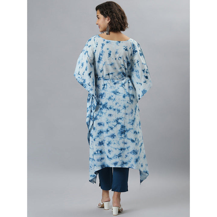 Janasya Blue Cotton Tie-Dye Kaftan Kaftan Kurta with Dori (Set of 2)