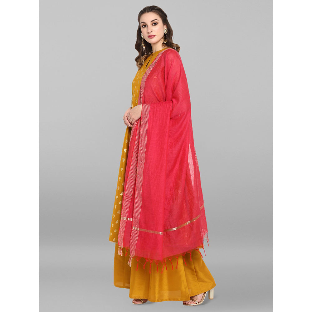 Janasya Mustard Kurta With Palazzo And Dupatta (Set of 3)