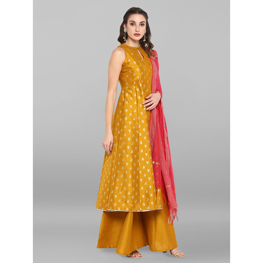 Janasya Mustard Kurta With Palazzo And Dupatta (Set of 3)