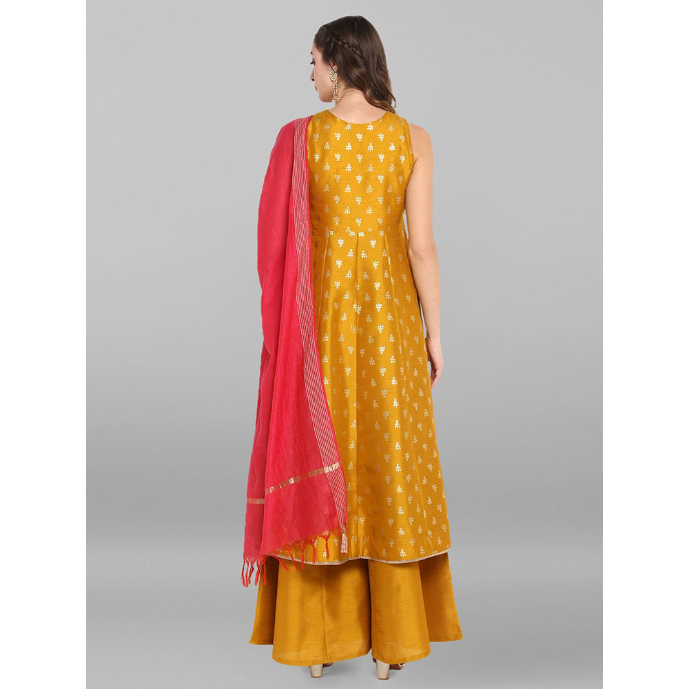 Janasya Mustard Kurta With Palazzo And Dupatta (Set of 3)