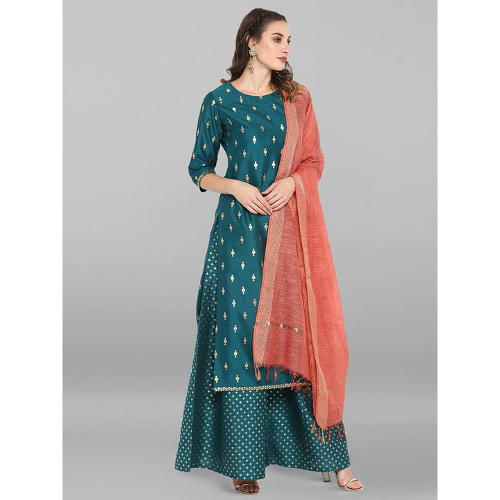 Janasya Green Kurta With Palazzo And Dupatta (Set of 3)