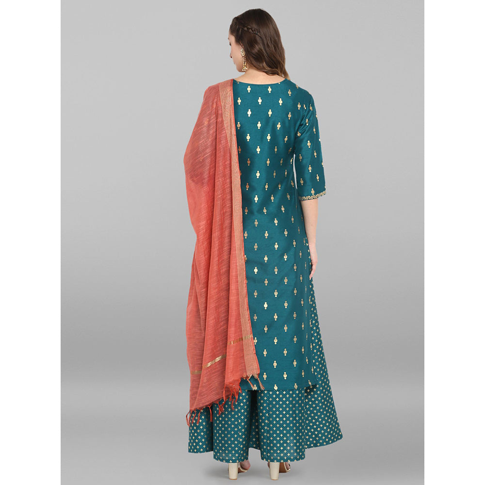 Janasya Green Kurta With Palazzo And Dupatta (Set of 3)