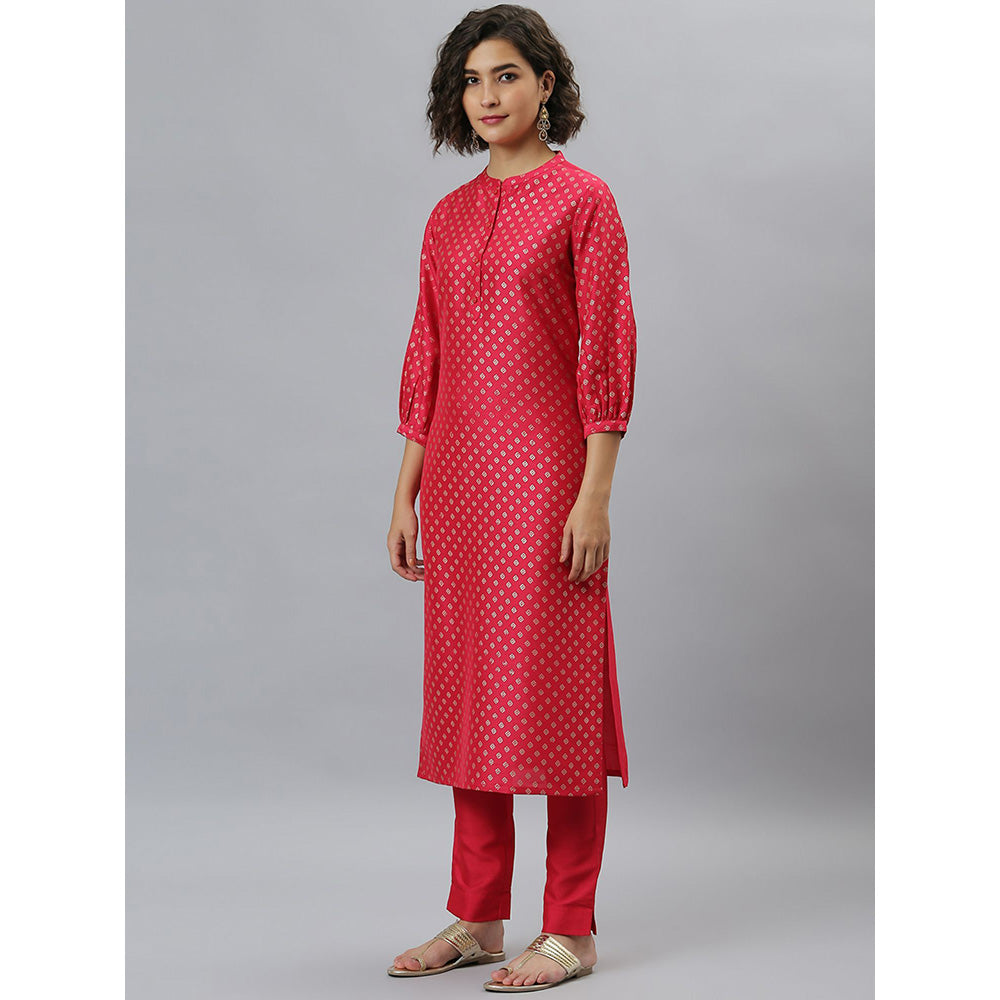 Janasya Pink Printed Kurta With Pant And Dupatta (Set of 3)