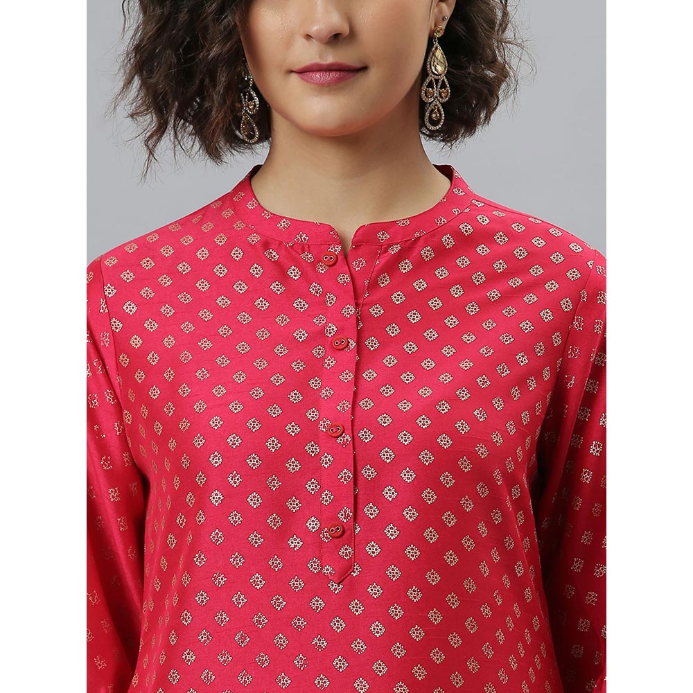 Janasya Pink Printed Kurta With Pant And Dupatta (Set of 3)