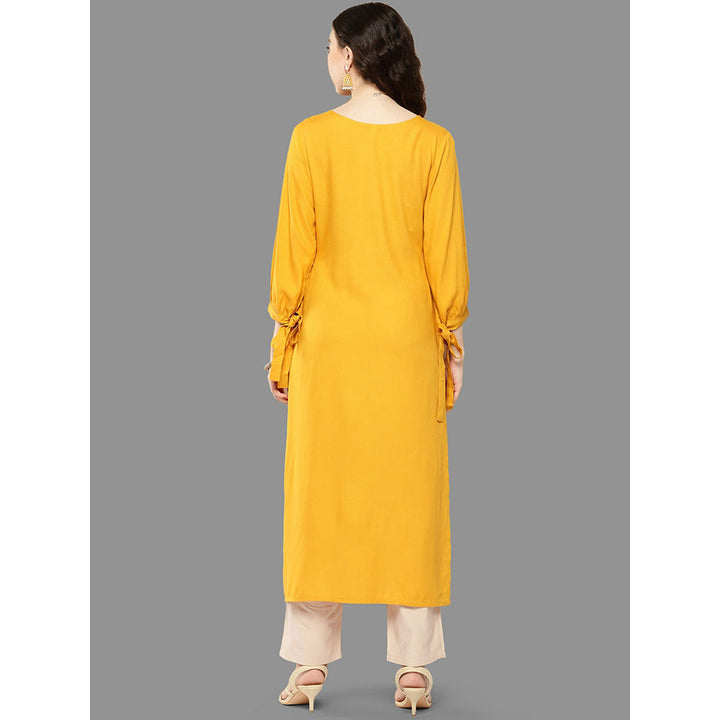 Janasya Womens Mustard Rayon Embroidered Straight Kurta