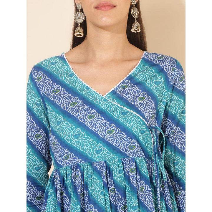 Janasya Women's Blue Cotton Bandhani Printed Kurta with Pant (Set of 2)