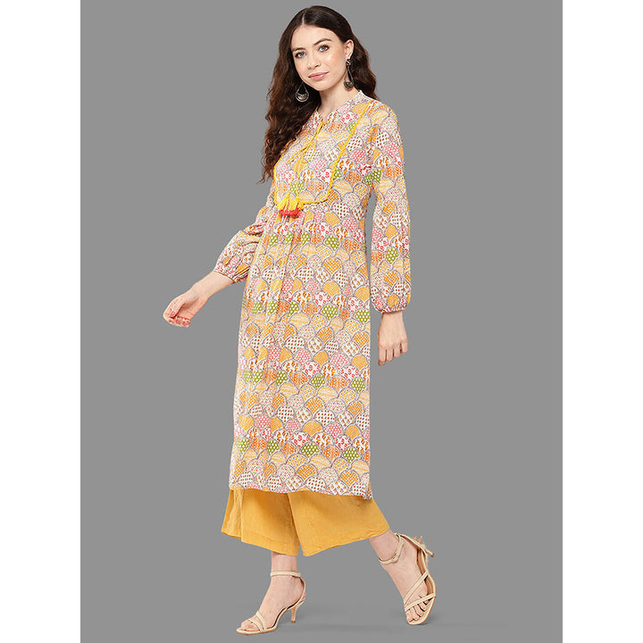 Janasya Womens Multicolor Cotton Ethnic Motifs A-Line Kurta