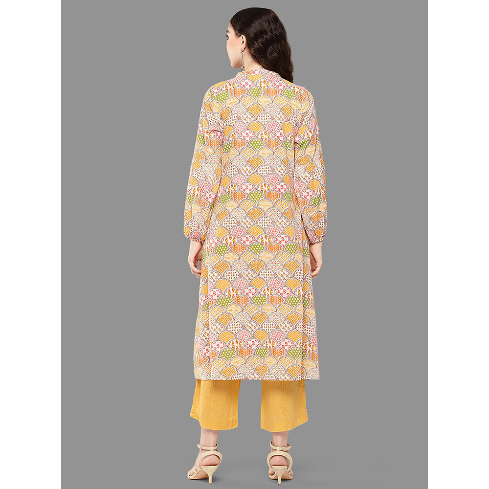 Janasya Womens Multicolor Cotton Ethnic Motifs A-Line Kurta