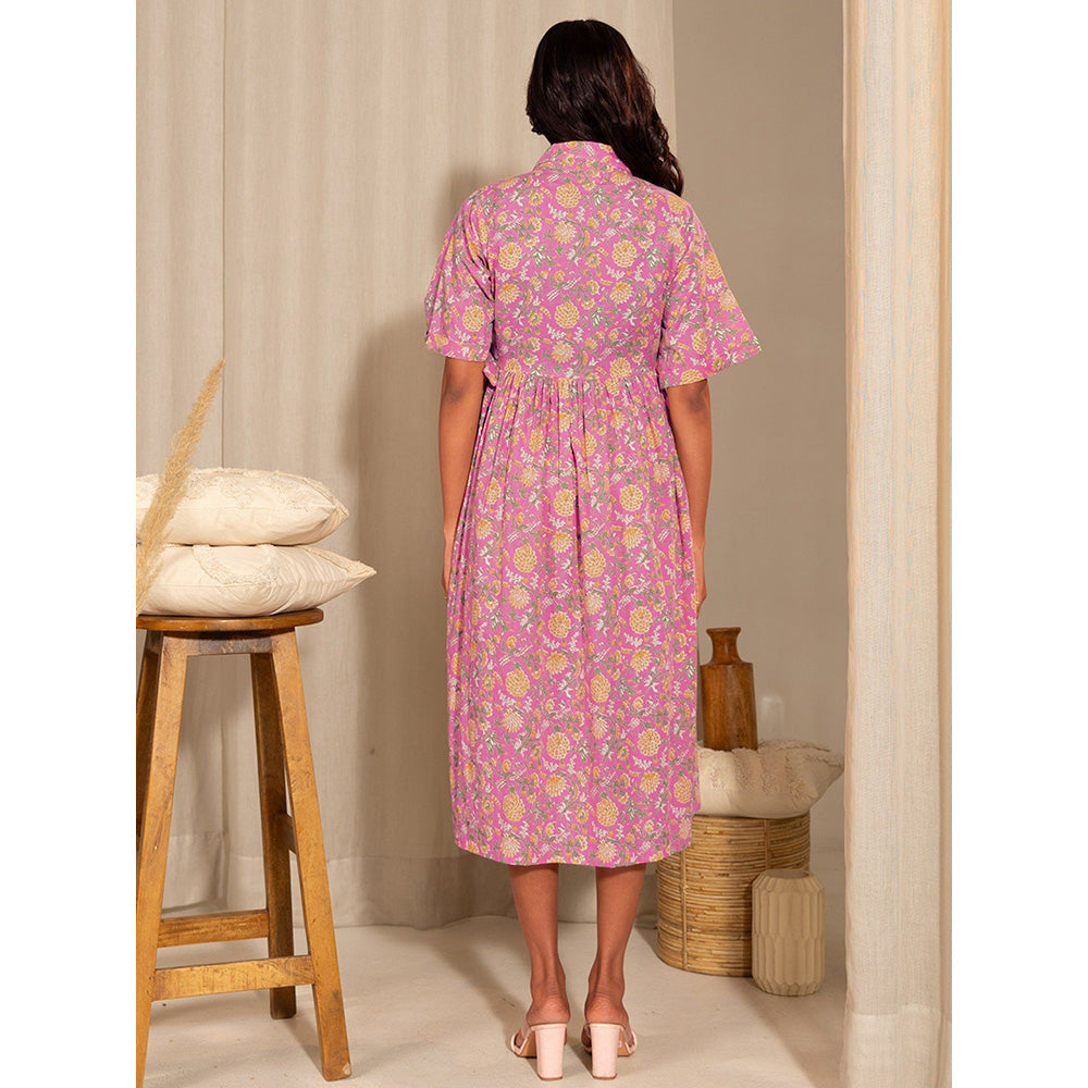 Janasya Womens Pink Cotton Floral Wrap Maternity Dress