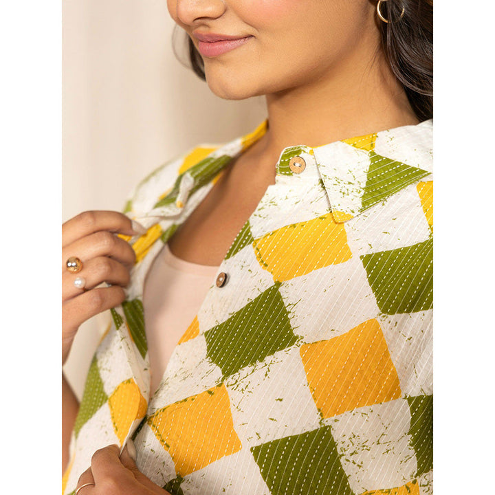 Janasya Womens Multicolour Cotton Geometric A-Line Maternity Dress