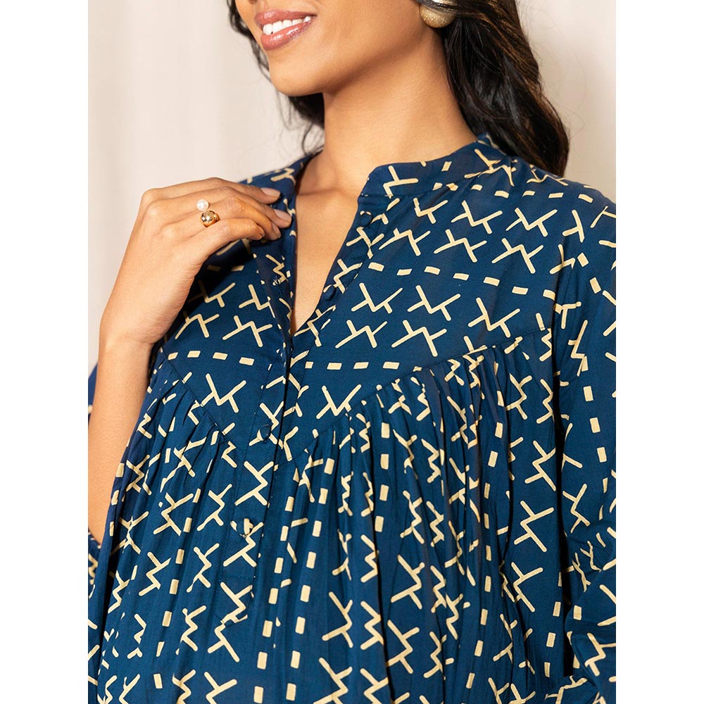 Janasya Womens Blue Cotton Printed Regular Maternity Tunic