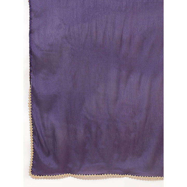 Janasya Women Purple Chanderi Yoke Embroidered A-Line Kurta With Pant & Dupatta (Set of 3)
