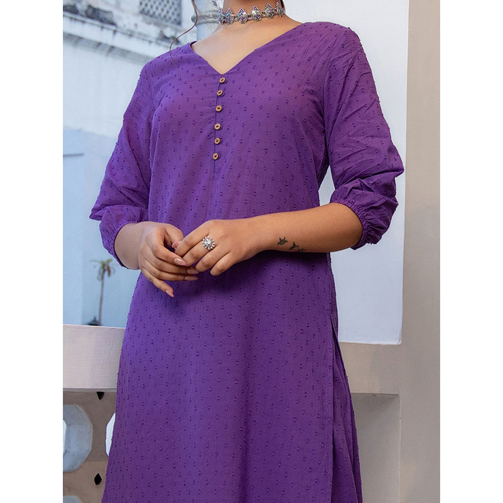 Janasya Womens Purple Dobby Cotton Self Design Regular Co-ord (Set of 2)