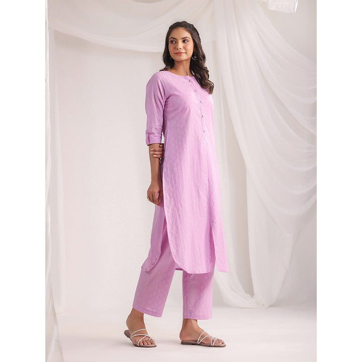 Janasya Womens Lavender Cotton Jacquard Regular Co-Ord (Set of 2)