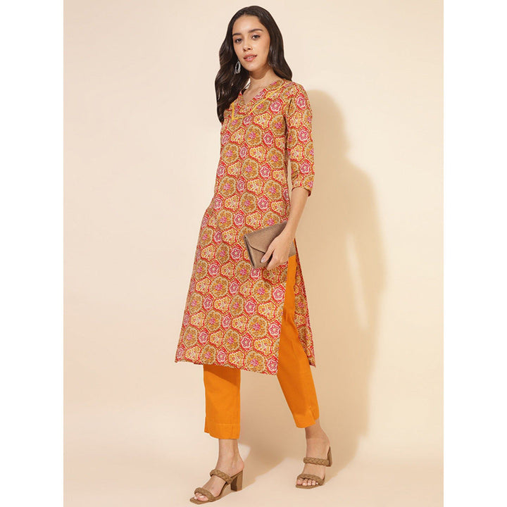 Janasya Womens Multi-Color Cotton Floral Straight Kurta